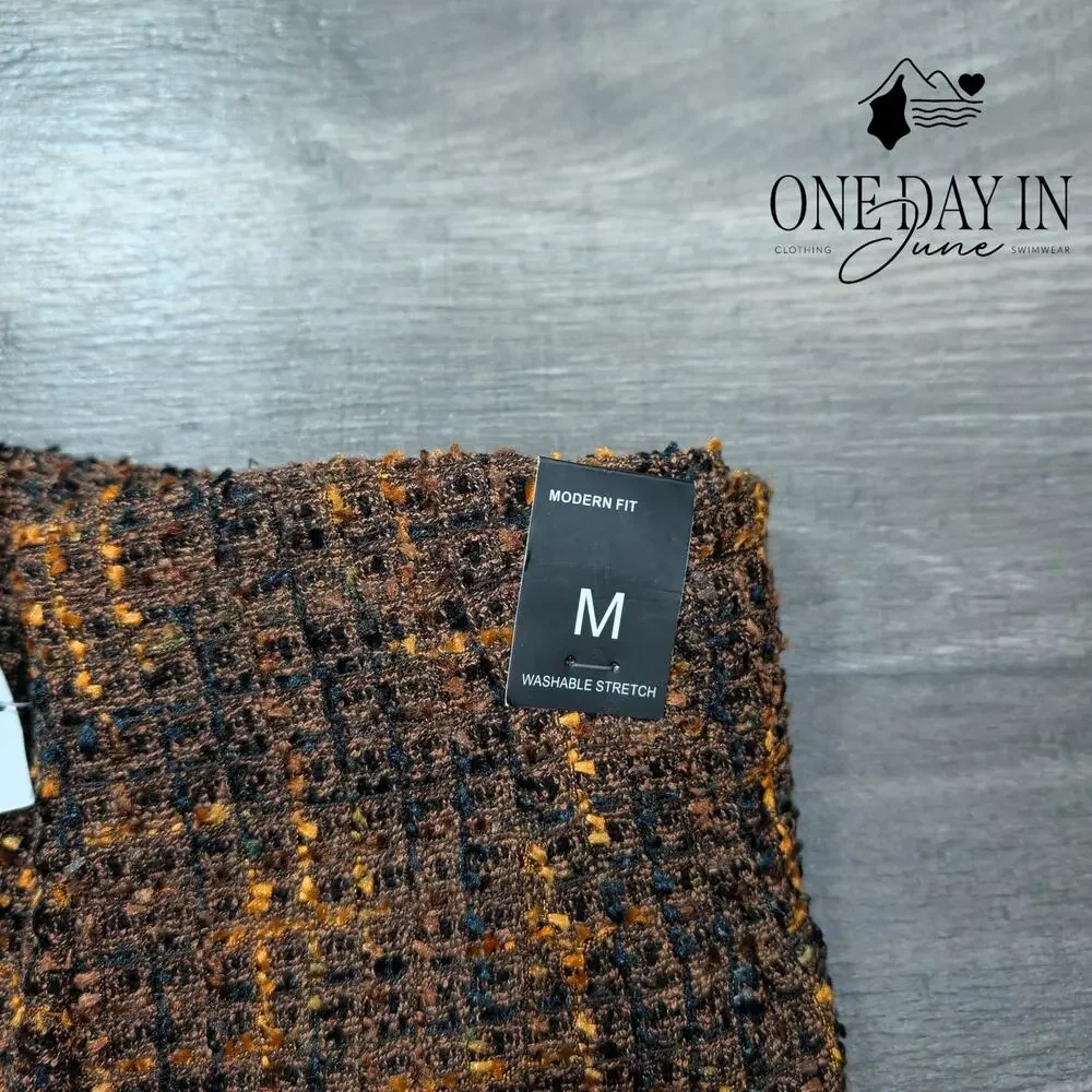 Amanda + Chelsea Modern Fit Tweed Pencil Skirt Brown Gold NWT $98 Size M